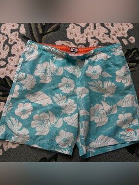 Men's Turquoise Floral Swim Trunks